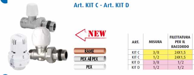 KIT COMPLETO DI TERMOSTATICA-VALVOLA-DETENTORE PER TUBO RAME,MULTISTRATO,PE-X